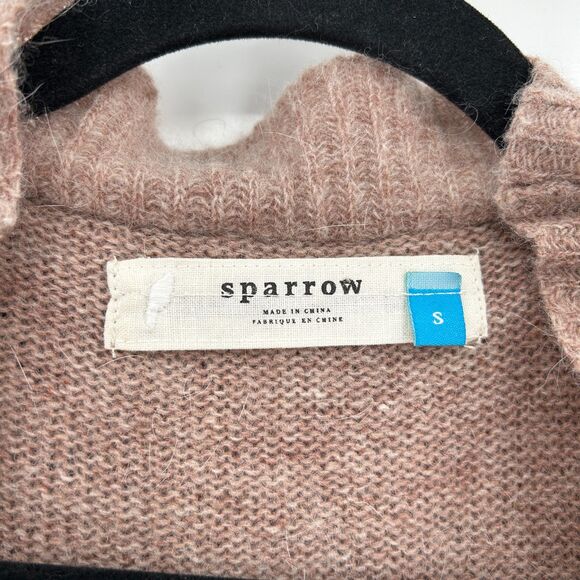 ANTHROPOLOGIE Sparrow Brown Lambs Wool Angora Knit Ruffle Cardigan Sweater Small - Picture 6 of 7